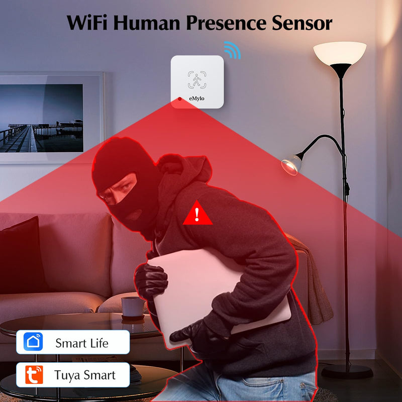 eMylo WiFi Human Presence Sensor 2 Pack, WiFi Millimeter Wave Radar Detection - No Hub Needed, 24/7 Smart Motion Detection for Home & Business, Compatible with TUYA/Smart Life(2.4 GHz Wi-Fi Required) Motion Sensor 2 Pack