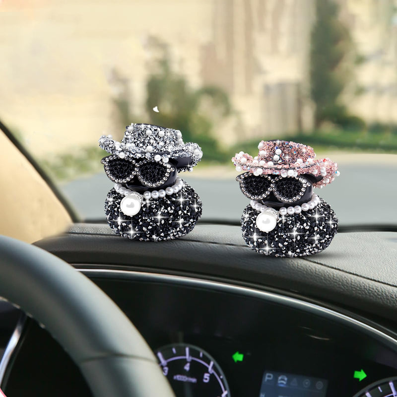 wonuu Black Diamond Rubber Duck Car Ornaments Funny Office Gifts Dashboard Decorations for Cool Car Accessories with Black