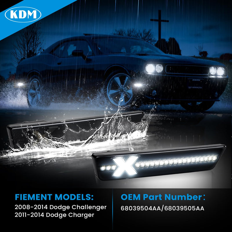 KDM X-Style Smoked Len LED Fender Side Marker Reflectors Lights Fit for 2008-2014 Dodge Challenger,2011-2014 Charger,Rear Bumper Marker Lamp Assembly Bright White,2Pack[Patent Pending] 11-14 Dodege Charger