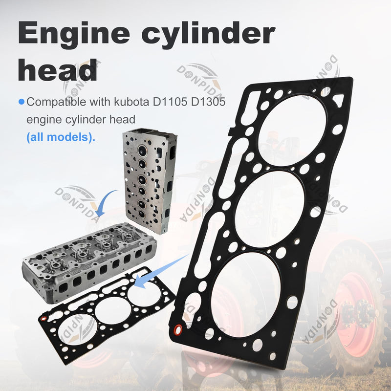 Cylinder Head Gasket Replaces 1G063-03310 Compatible with Kubota D1105 D1305 enigne, for Tractors B2400 B2410 B26 B2630 B7610 F2400 F2560 F2880 FZ2400 KX161-2 KX41 RTV1100 RTV1140 U25 ZD28