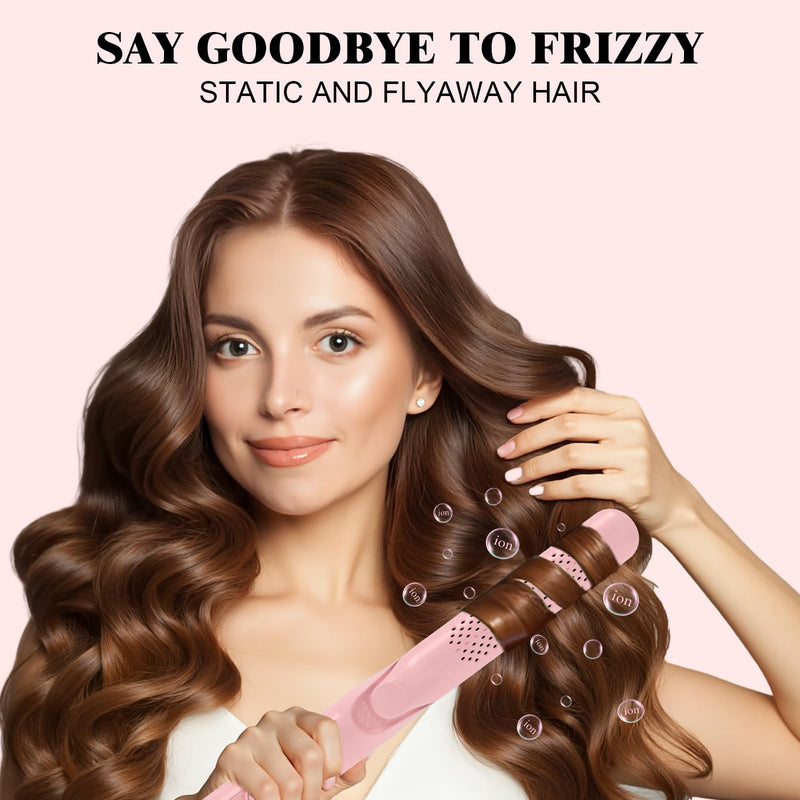 Flat Iron Hair Straightener and Curler 2 in 1, Airflow Style Curling Iron | 360° Airflow Style, 25MM Ionic Curling Wand Reduces Damage, 5 Temps & Dual Voltage for Long Short Hair