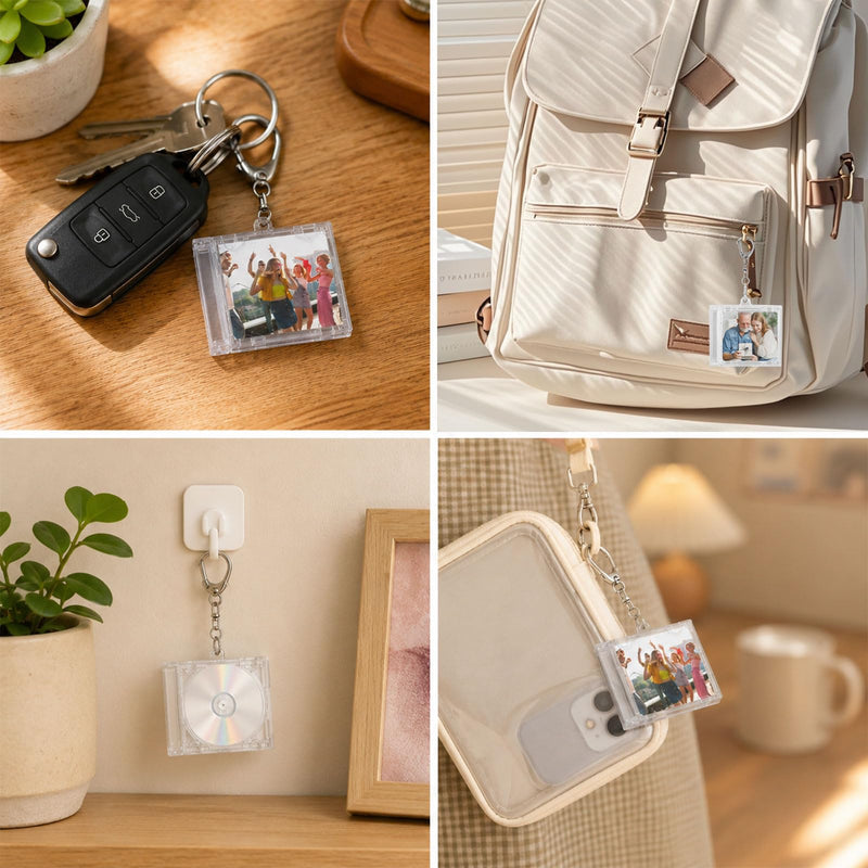 20 Pcs Mini CD Keychain Album Cases – Keychain Case with Lobster Claw Clasp, CD Keychain Bulk Set for Music Lovers, Perfect DIY Backpack Hanging Decor, Gifts