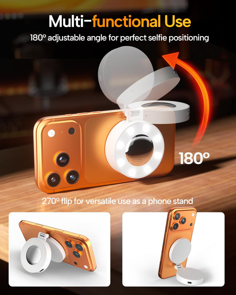 EMART Magnetic Selfie Light, Mini Phone Fill Light Compatible with Magsafe, Foldable LED Ring Light with Mirror, Dimmable Phone Light for Selfies/Video Calls/Makeup/Photography