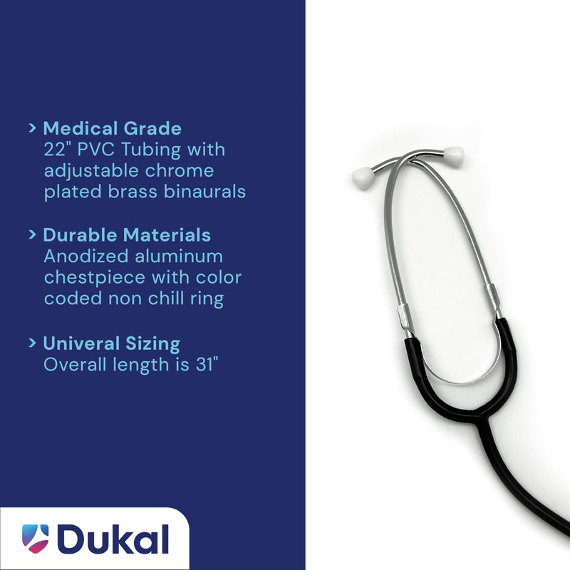 Dukal TEC 1100 Tech-Med Stethoscope, Single Head, 22" Size, Black, Lightweight Single Head Stethoscope for Nurses, Doctors, Paramedics, and Students
