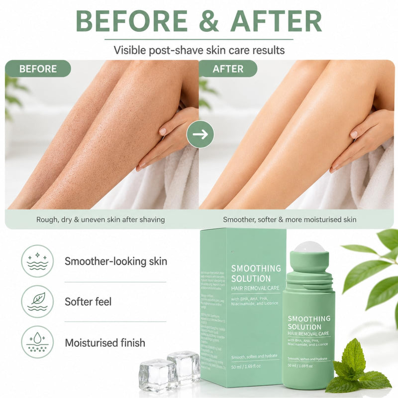  [AUSTRALIA] - Ingrown Hair Roller, 50 ml Smoothing Solution for Post-Hair Removal Care | Razor bump care with BHA, AHA, PHA, niacinamide and licorice for after shaving on underarms, bikini line, legs and arms