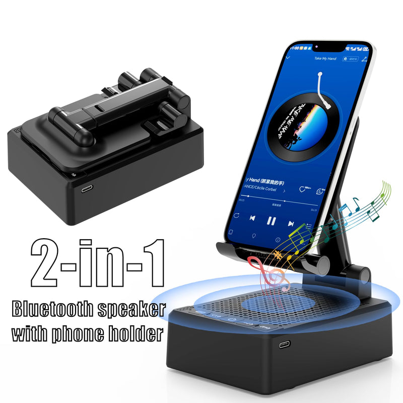 Cell Phone Stand with Wireless Bluetooth Speaker, Adjustable Angle,Foldable Stand HD Surround Sound for Home, Compatible with All iPhone/Android Phones, Cool Gadget Gift for Men Women Dad Mom Black