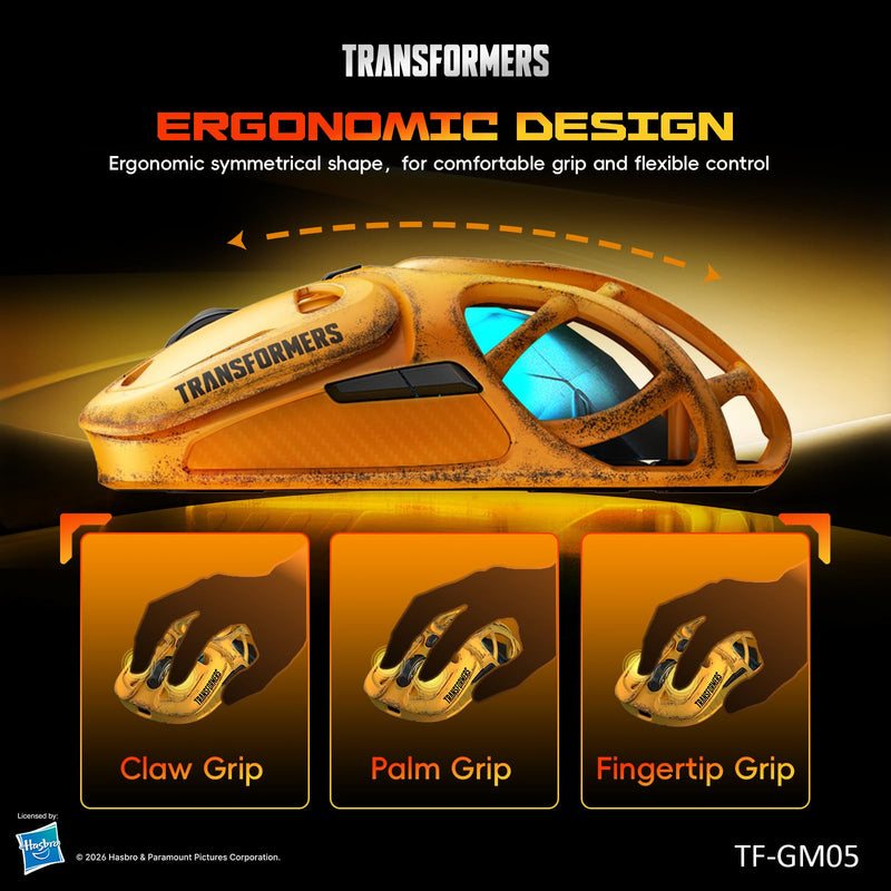 Transformers TF-GM05 Wireless Gaming Mouse, 71g Ultra-Light Hollow Mecha Design, Tri-Mode Bluetooth/2.4G/Wired, 12800 DPI, Huano Switches, PAW3311 Sensor, RGB, USB-C Rechargeable (Bumblebee Yellow) Bumblebee Yellow