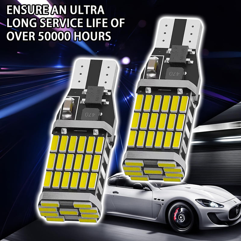 4PCS 921 912 LED Brake Lights, T15 45SMD-4014 Chipsets Backup Reverse Light Bulbs, 906 W16W Error Free Super Bright LED Bulb Replacement for Car Truck Cargo Backup Reverse Lights (White) White