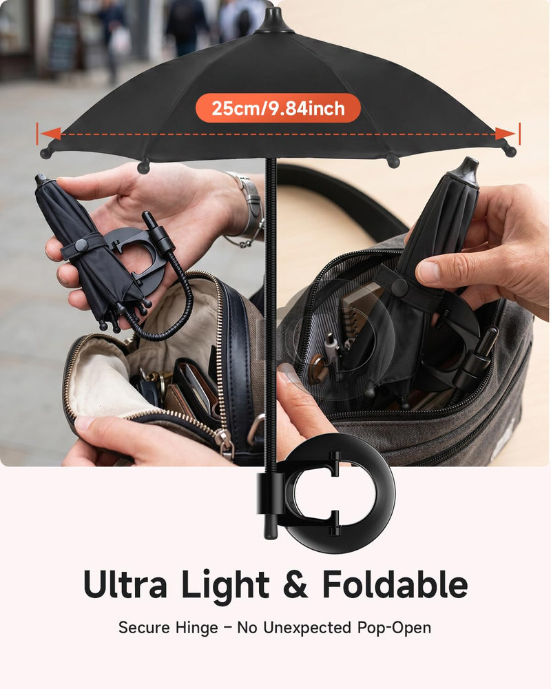 Magnetic Cell Phone Umbrella for Sun, Universal Anti-Glare Umbrella for iPhone UPF45+ Heat UV Protection, Outdoor Anti-Reflective Sun Visor for Cellphone/Android/Kindle Vacation Essentials Black