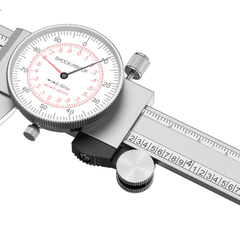 HDLNKAK Dial Caliper 0-6"/150mm Dual Reading Scale, Inch/Metric SAE Standard, Stainless Steel Caliper Measuring Tool Accurate to 0.001”/ 0.02 mm, Silver Dial Caliper 0-6"/150mm Range