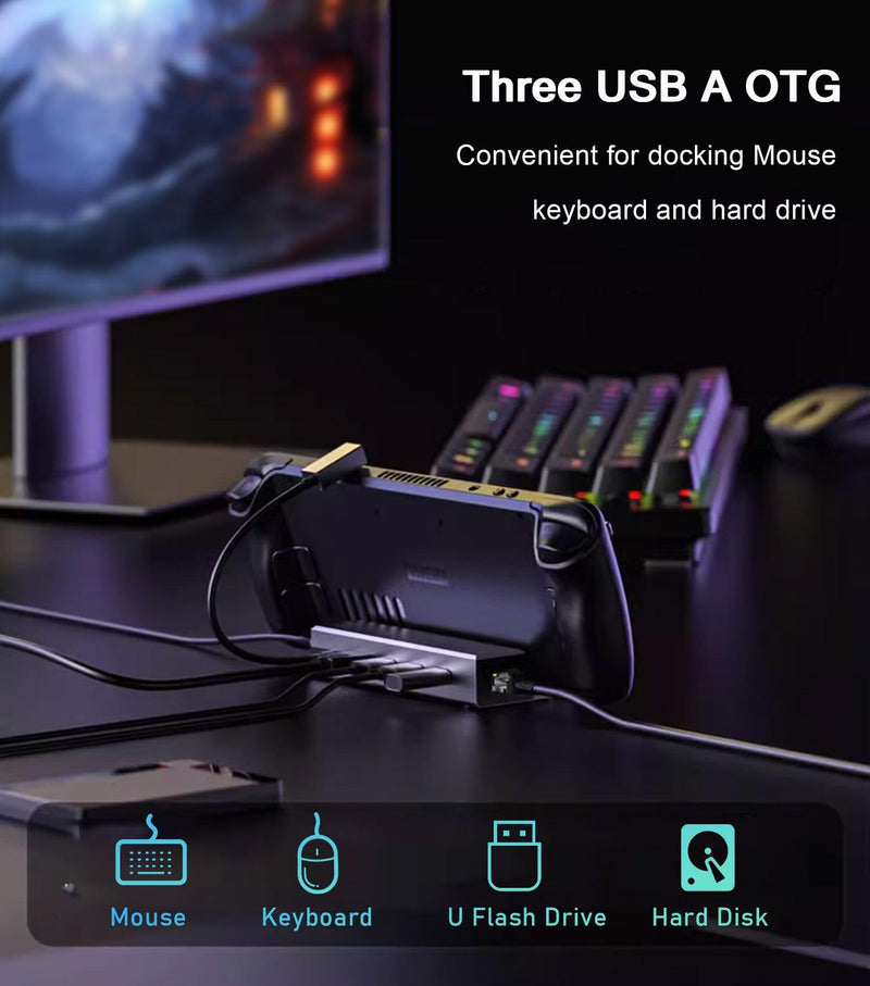 Steam Deck Dock, Docking Station for Steam Deck/ROG Ally/Legion Go/MSI Claw/Nitro Deck/Steam Deck OLED, 6-in-1 USB C Dock with HDMI 4K UHD, 100Mbps RJ45 Ethernet, 3 USB 2.0 and PD 100W Charging