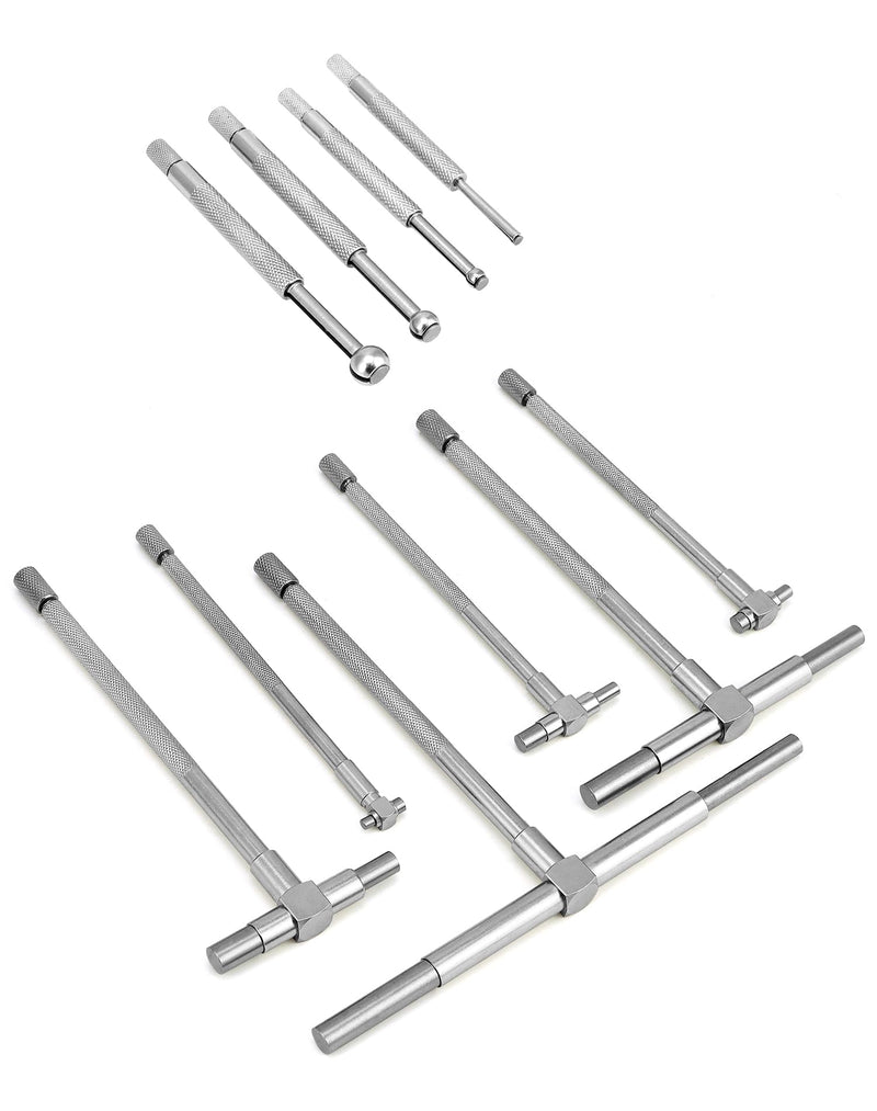 QWORK Stainless Steel Telescoping Bore Gauge Set - 1/8" to 1/2" Range and T Bore Hole Gauge Telescopic Gauge 6 Pcs 5/16" to 6"