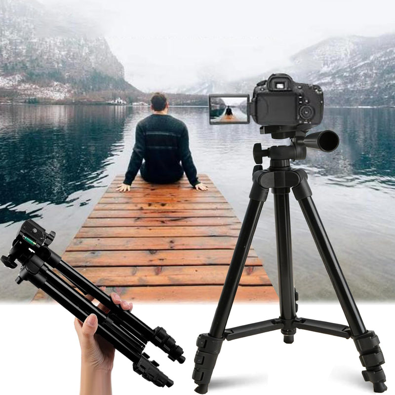 Professional Portable Travel Aluminium Camera Tripod Accessories Stand with Pan Head for Camera and Phone, Adjustable Height Up to 1.2m
