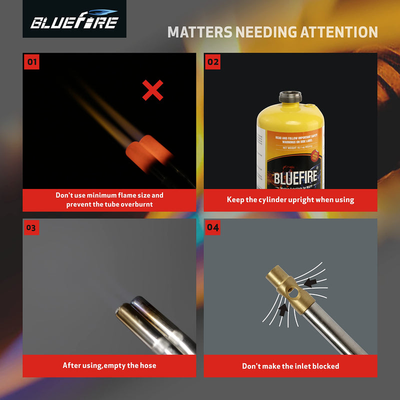 BLUEFIRE HZ-8150 Double Heads Swirl Flame Self-Ignition Hosed Turbo Torch 5' long Hose Trigger Start MAPP MAP Propane Welding Blowtorch Nozzle for brazing large diameter copper pipes, Torch Only Hosed Torch Only