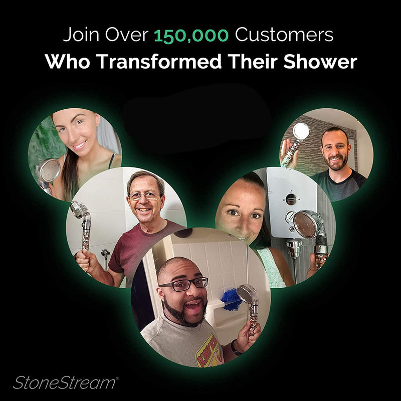 Original StoneStream EcoPower High Pressure Handheld Shower Head with ON OFF switch- 3 Spray Settings with Hose, Wall Adapter and Replacement Beads 4-in-1 Shower Head Kit
