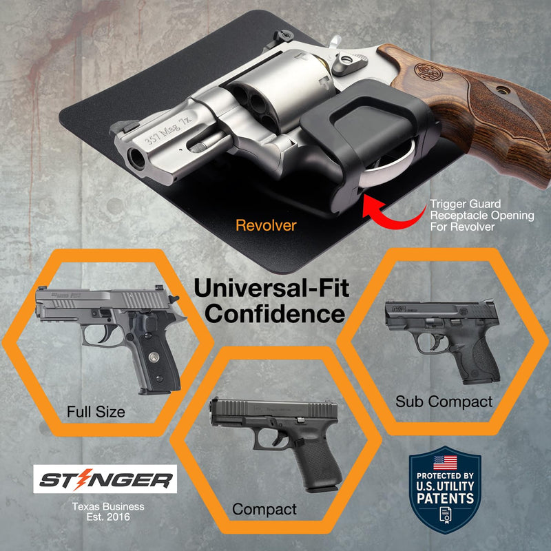 Stinger Magnetic Gun Holder w/Safety Trigger Guard Protection, w/Heavy Duty Sticky Pad Non-Drill Wall Mount Gun Rack Handgun Shotgun Firearm Conceal M1-Black(1pacs)
