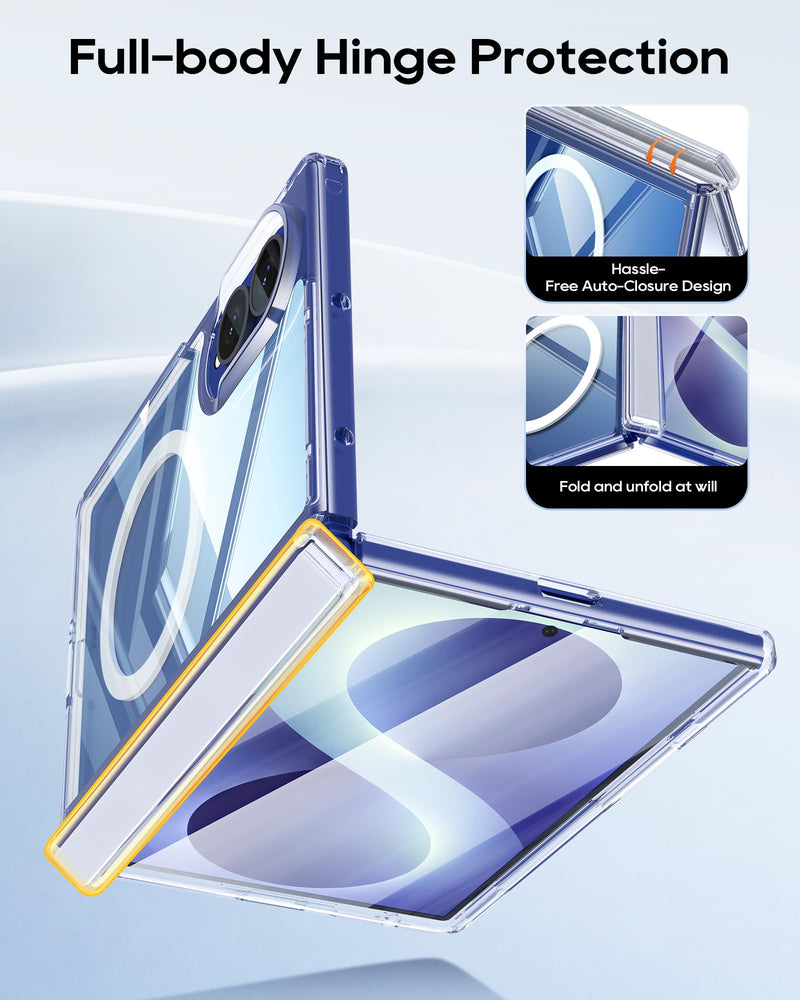 Magnetic for Samsung Galaxy Z Fold 8 Case & HD Screen Protector | Fit for MagSafe, Hinge Protection, Transparent PC, Slim, 4X Military Grade Shockproof Cover for Samsung Z Fold 8, Clear Clear-Mag