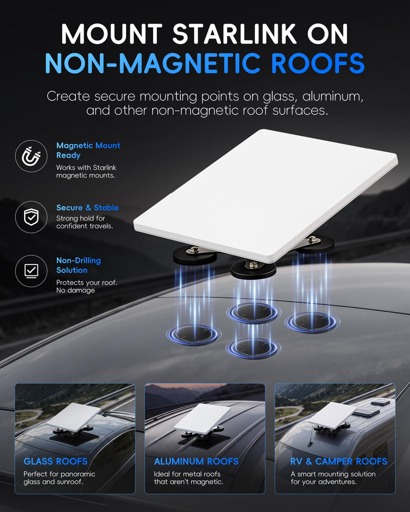 Starlink Mini/Gen 3 Adhesive Metal Plates for Magnetic Mount, 4-Pack | 3M VHB Backing | For Non-Magnetic Glass & Aluminum Roofs | Peel-and-Stick, No-Drill RV, Camper, Car & Truck Accessories