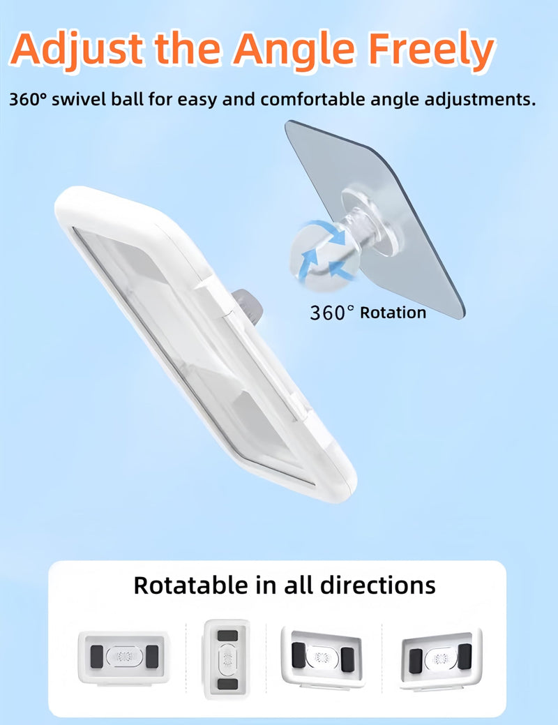 Shower Phone Holder 480 Rotation Phone Stand Case Mount for Bathroom Waterproof Bathtub Kitchen Wall Mirror Compatible with iPhone Samsung All 4.5-7 Inch Smartphones. T-NN (White) White