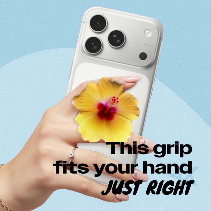 On The Grip Floral Acrylic Phone Grip - Collapsible Smartphone Stand Hibiscus & Moth Orchid Aesthetic Holder (Hibiscus Yellow) Hibiscus Yellow