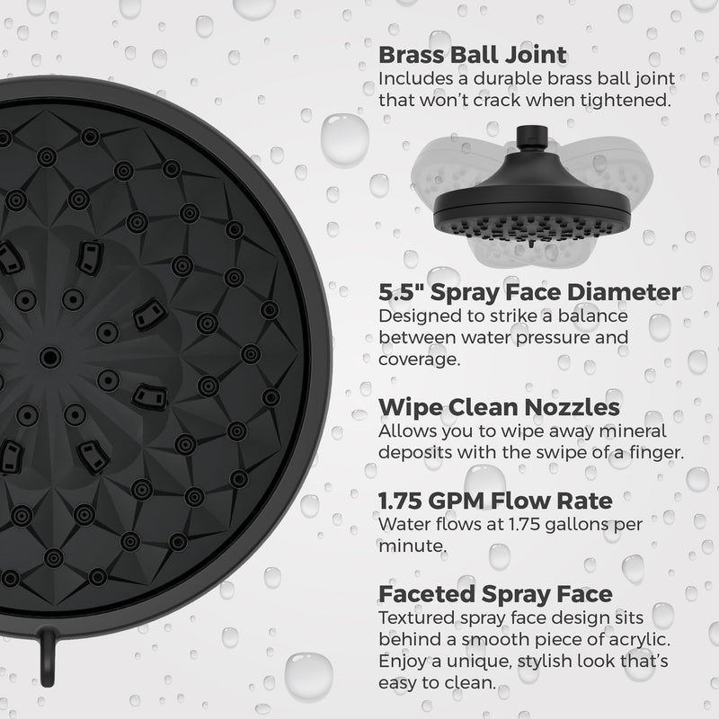 Pfister HydroFuse Shower Head, Shower Arm Not Included, 6-Function, 1.75 GPM, Spot Defense Matte Black Finish, 015WS2HF01SDB
