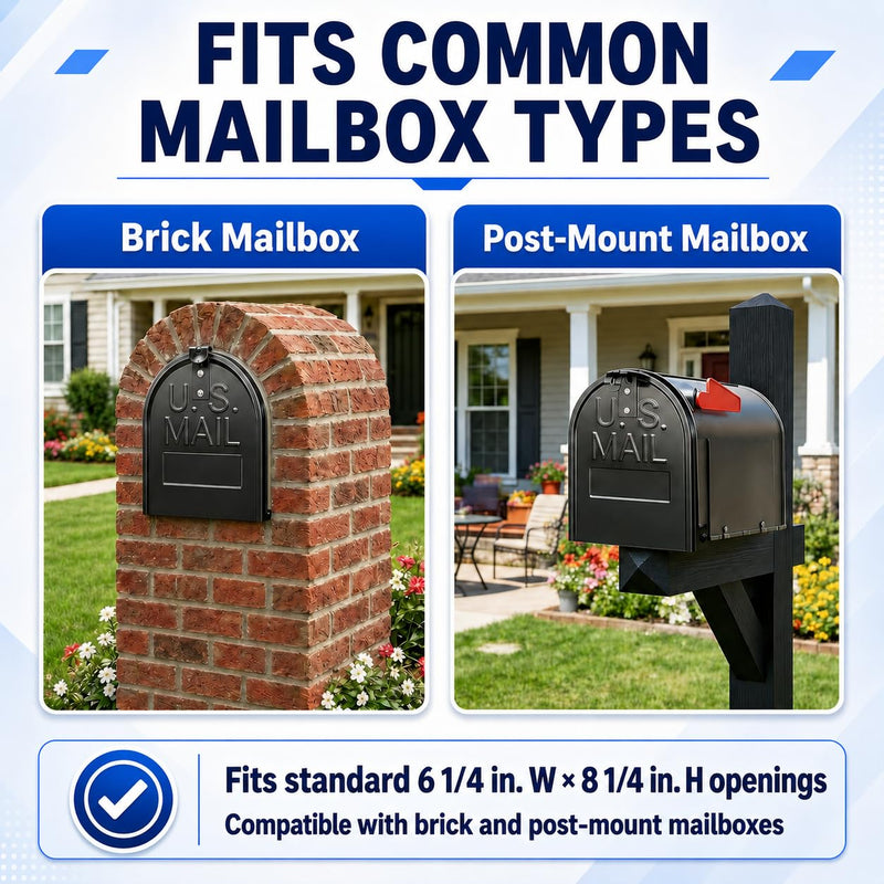 6 1/4" W x 8 1/4" H,Mailbox Door Replacement Panel, Black Galvanized Steel Snap-in Front Door with Flat-Head Screws, Easy No-Drill Kit for Standard Residential Curbside & Brick Mailboxes 6 1/4" W x 8 1/4" H
