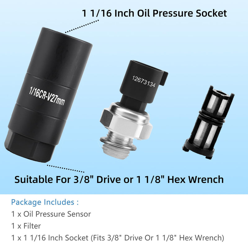 TLPS508 Oil Pressure Sensor with Socket for Chevy GMC Cadillac Silverado Tahoe Suburba Cruze Express Avalanche Camaro Caprice Colorado SS Equinox Canyon Envoy Savana Sierra Yukon Escalade CTS ESV EXT