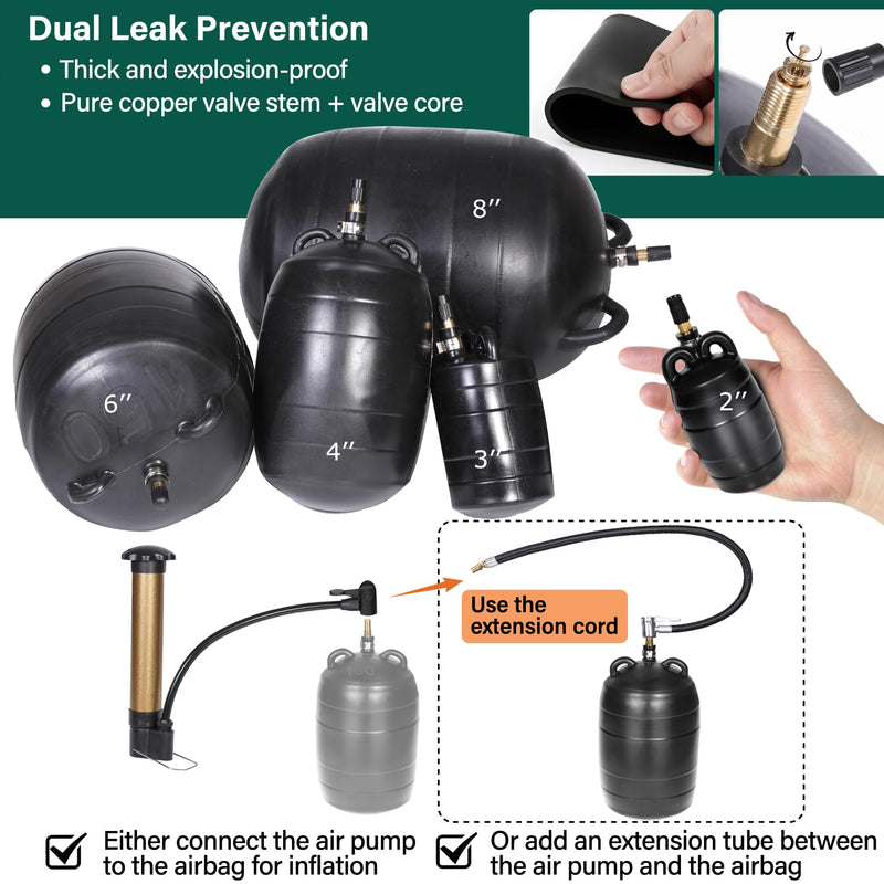 Upgraded 3PK Inflatable Pipe Plug Balloon Kit(2",3",4") with Fast Air Pump & Extension Hose, Rubber Sewer Test Balls with Safety Chain & Valve Tool for Plumbing Pressure Testing/Drain Blocking 2 Inch,3 Inch,4 Inch