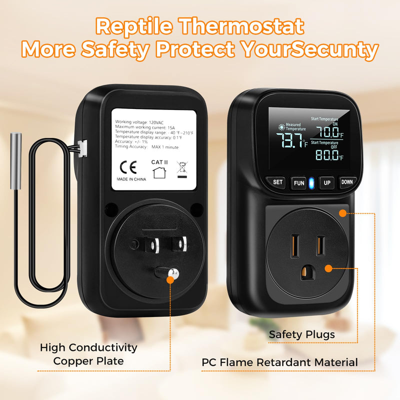 Diymore Digital Temperature Controller Outlet - 1800W Plug-in Thermostat with Heating & Cooling Modes, -104°F to 210°F Range for Greenhouse, Reptile, Incubator & Pool 1800W digital temperature controller