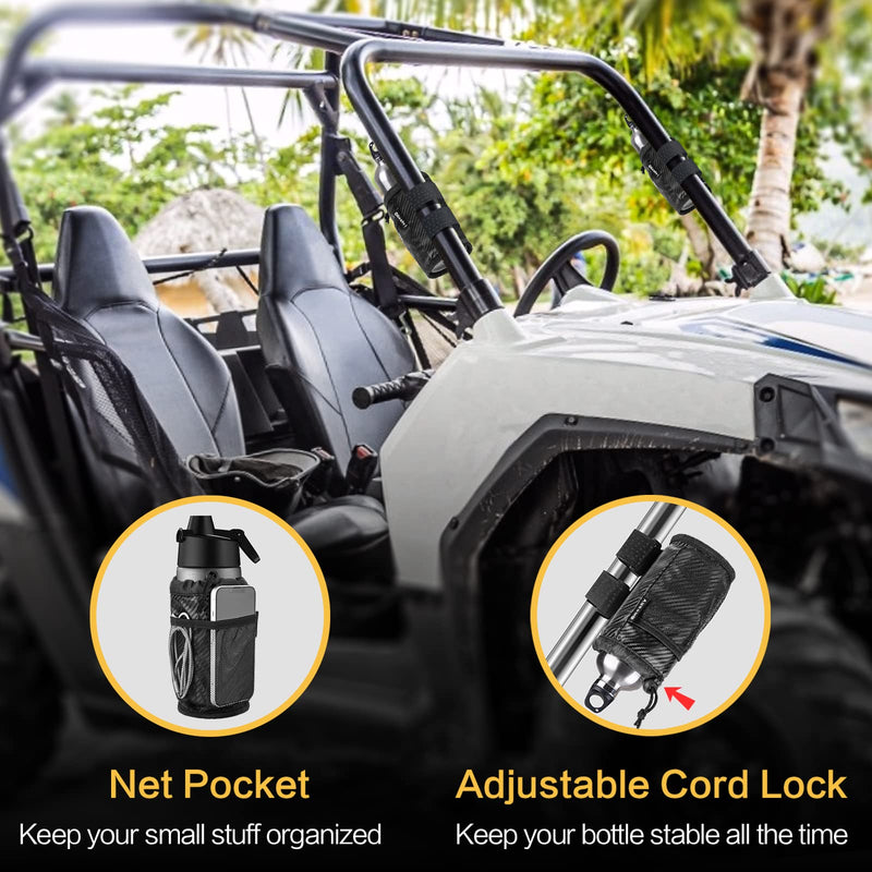GEARV 2Pack Cup Holder for Bike, Scooter and Wheelchair, Water Bottle Holder for UTV/ATV, Walker, Golf Cart and Beach, Universal Drink Holder Accessories with Net Pocket and Cord Lock (Carbon Fiber) Carbon Fiber Black