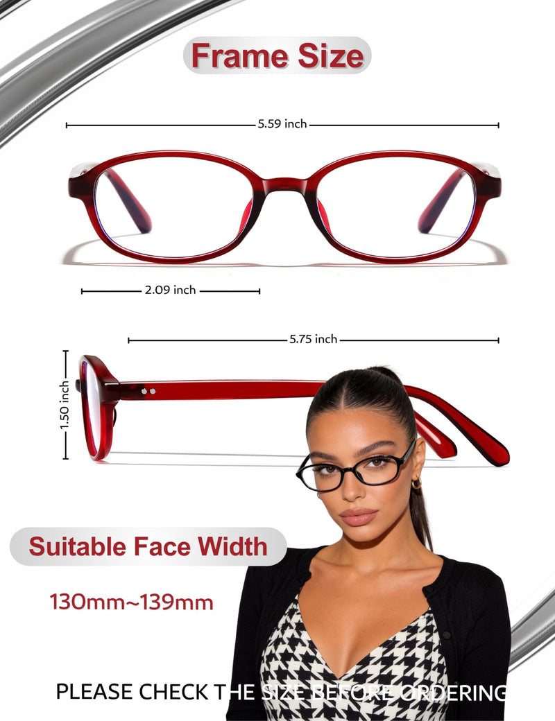 Stylish Oval Frame Blue light Glasses with UV & Anti Eyestrain, Anti-Glare for Women Roswell Cherry Red