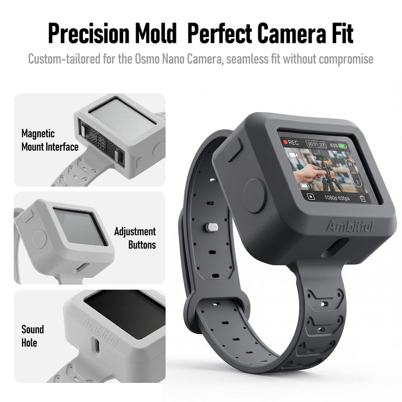 AMBITFUL DN01 Silicone Wristband Case for DJI NANO Action Cameras | Wearable protective cover with adjustable wrist strap for hands-free POV shooting