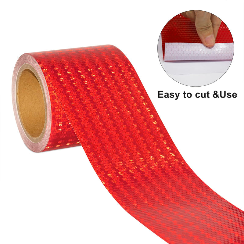 Reflective Tape, Waterproof Self Adhesive Dot Reflective Tape Outdoor Safety Caution Reflector for Trailers, Bikes, Cars（Red, 4 Inch x 32.8 Feet） Red