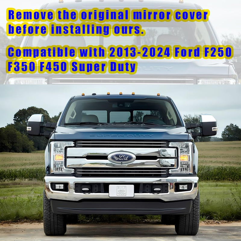 Chrome Exterior Door Top Half Tow Mirror Cap Cover for Ford Super Duty 2017-2025 F250 F350 2017-2022 F450 F550 Snap-on Towing Accessories (Chrome)