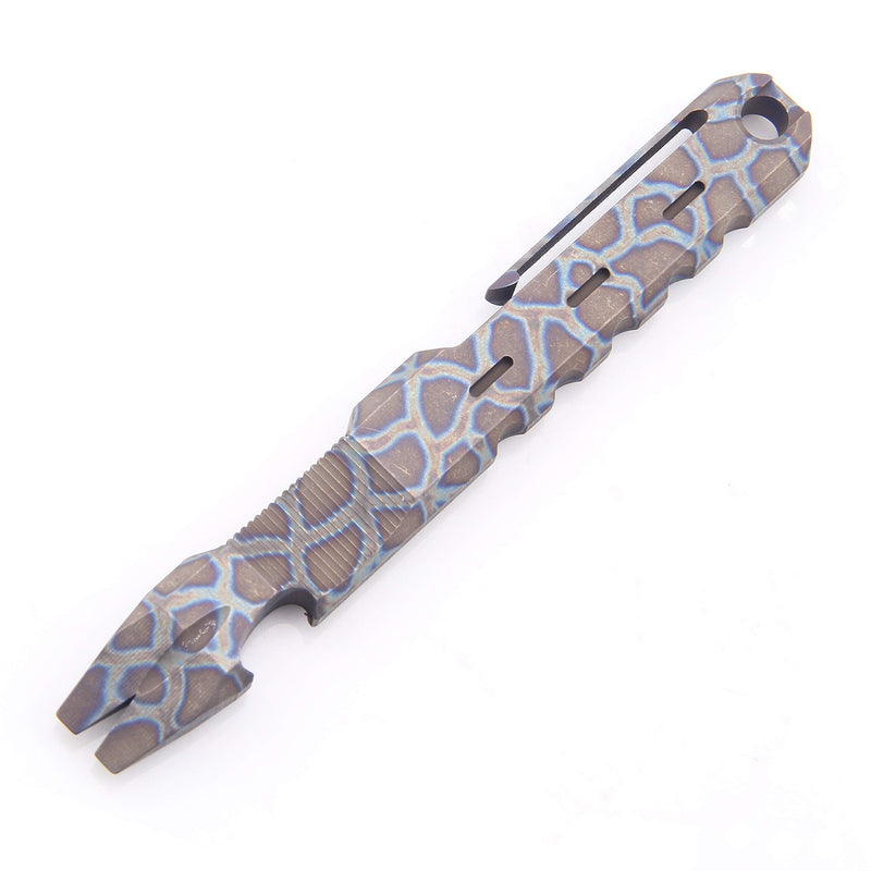 Titanium Pry Bar Crowbar Nail Puller Outdoor Survival With Pocket Clip Large Heavy Duty Lever EDC Multi-Function Tool by Hamans (Roasted blue) Roasted Blue