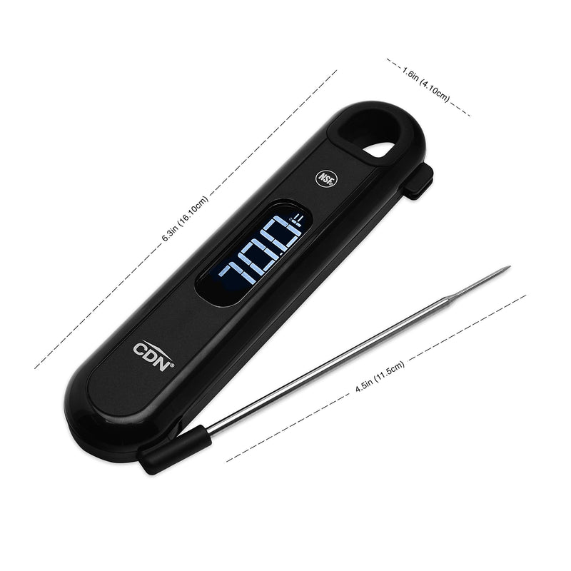 CDN DTF572 ProAccurate® Digital Thermometer - Folding Thermocouple Thermometer - Backlit Easy to Read Display - Stainless Steel Thin Tip Probe, Black Black - Standard Size