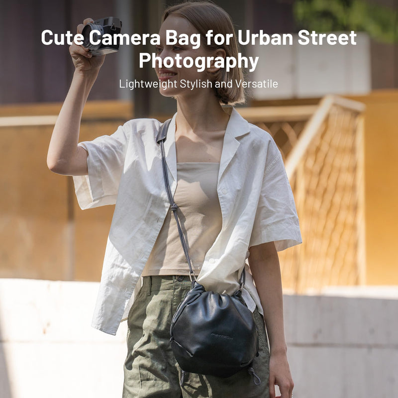 PGYTECH OneGo Drawstring Small Camera Bag Soft Cute Camera Pouch Handbag | Black Camera Sling Bag Compatible with Mirrorless Cameras/Nikon/Canon/Sony/Fuji/Pocket 4 Camera Case