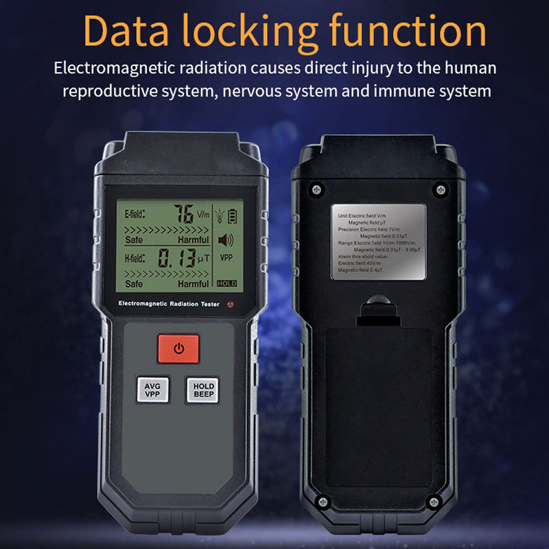 Hozee Geiger Counter, Nuclear Radiation Detector, Electromagnetic Field Personal Radioactive Portable Dosimeter, EMF Meter with LCD Display for Home 1V/M‑1999V/M