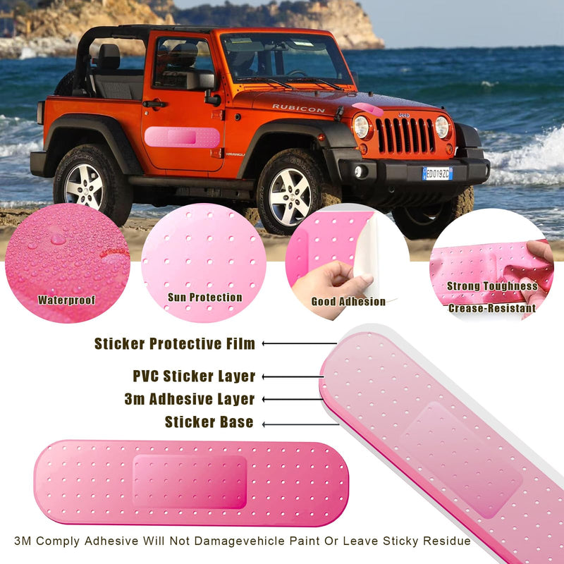 4pcs Funny Car Band Aid Sticker for Car Damage, 10/24in Giant Band Aid Car Decals for Cover Dent Crack and Scratch, Car Bumper Sticker, Large Vehicle Body Bandage (Pink 2pcs Large and 2pcs Small Size)