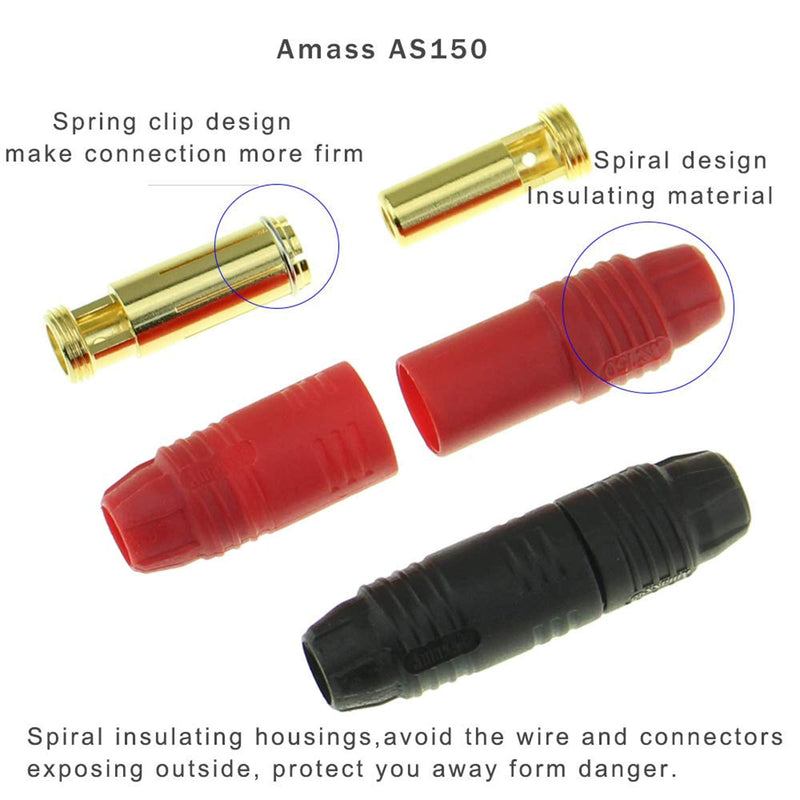 SoloGood 6pairs Amass AS150 Male Female Anti Spark Connector Gold Plated Banana Plug Set for Battery ESC and Charge Lead 6 Pairs AS150
