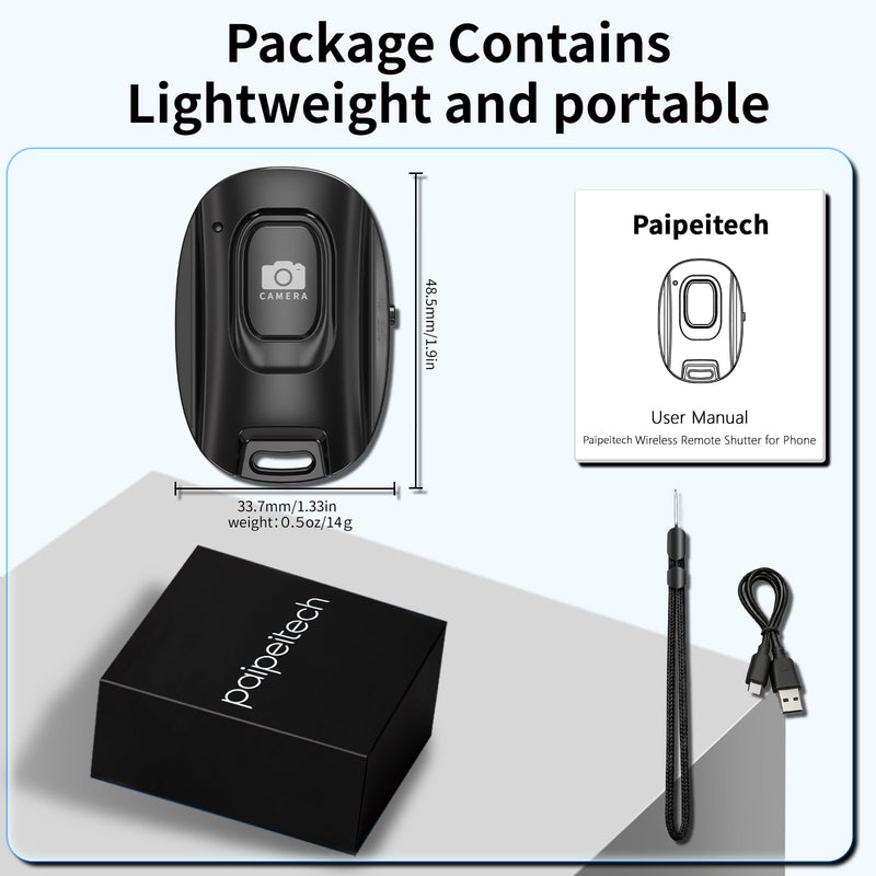 Bluetooth Camera Remote Shutter for iPhone and Android Smartphones, Rechargeable Wireless Phone Remote Control,Selfie Button for Photos and Videos, Charging Cable Included-Black 1