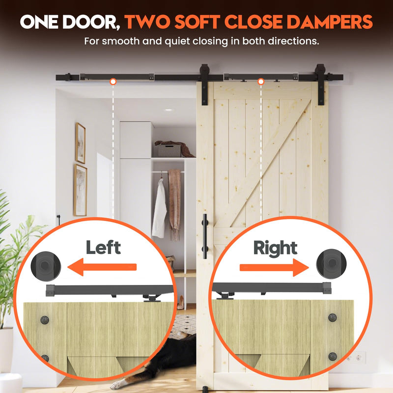 Barn Door Soft Close Hardware Kit 4 Pack,Barn Door Stopper Black | Heavy Duty|Universal Fit | 88-132 lbs|No Hole Install | Adjustable Damper | Sliding Door | Top Track | Upgrade