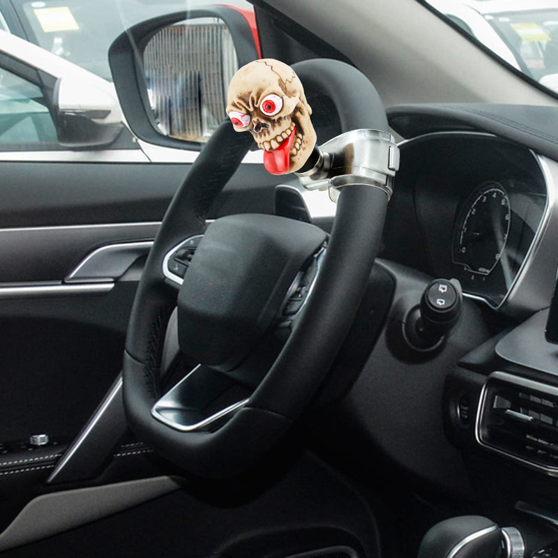 Arenbel Skeleton Head Steering Wheel Spinner Knob Car Turning Suicide Booster Assist Grip Handle Fit Most Vehicles, Beige