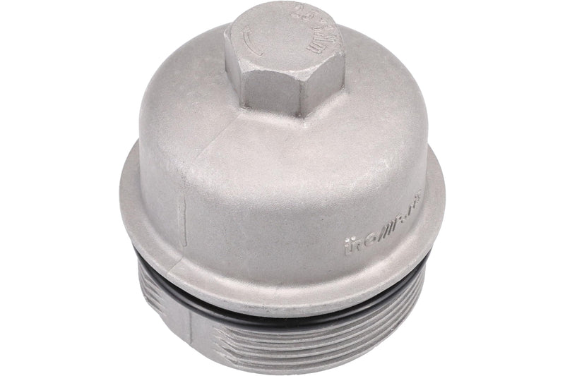URO Parts 11427557011PRM Oil Filter Cover Cap, Aluminum vs OEM is plastic