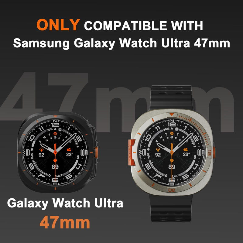 Metal Cover for Samsung Galaxy Watch Ultra Case 2024/2025, 2 in 1 Rugged Bumper Protection with Back Cover, Titanium