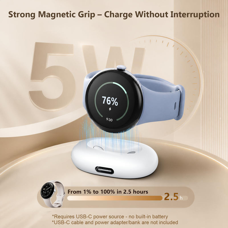 Portable Charging Dock for Google Pixel Watch 4 Charger - Black | Magnetic Charging Base Without Cable, Fast Charging, Compact Travel Pixel Watch 4 Charger for Trip, Business Travel, Vacation