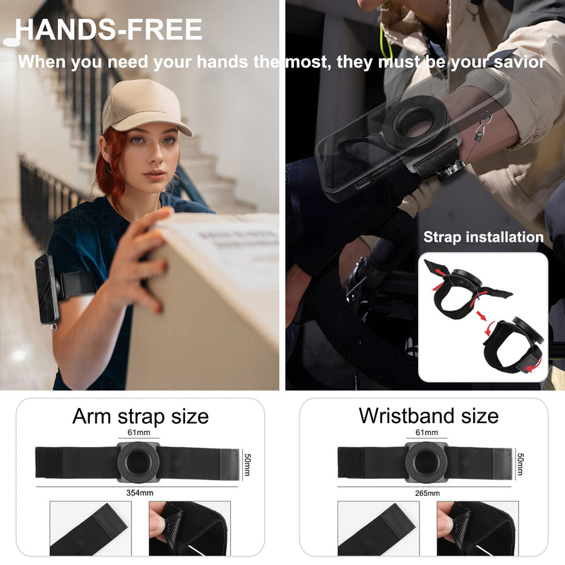 Running Phone Holder-N52 Magnetic Armband&Wrist Mount, Retractable Tether | Telescopic Anti-Drop Lanyard/360° Rotatable/ Anti-Drop/Universal/for iPhone/for Samsung/for Android Phones Black