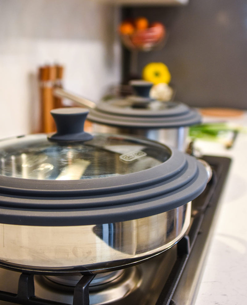 Dexas FlexLid Universal Pan Lid Made from Tempered Glass and Silicone, Fits cookware from 9¾" - 12½" in diameter Fits 12.5 Inch Pots
