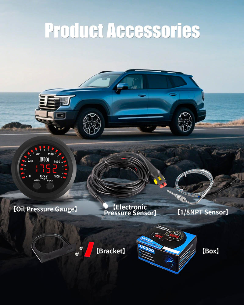 1800°F Pyrometer Exhaust Gas Temp Gauge Kit with 1/8NPT Type K EGT Sensor & Bracket LED Digital Display Exhaust Gas Temperature Meter for Car & Truck 2-1/16" (52mm)