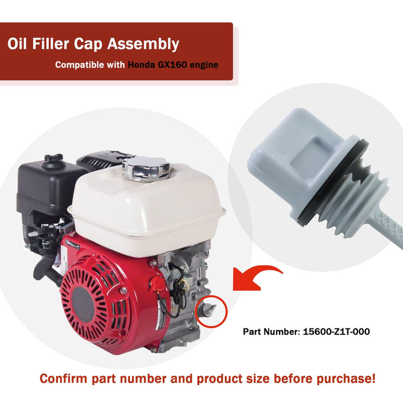 WOTIAN GX160 Oil Filler Cap Assembly 15600-Z0T-810 Compatible with Honda GX120 GX160 GX200 Engine Oil Dipstick 15600-Z1T-000 15600-ZE1-003 Water Pump Oil Filler Gray